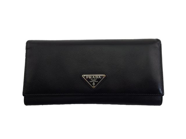 【週末タイムセール】プラダ PRADA 長財布トライアングルロゴ ブラック レディース 中古_1