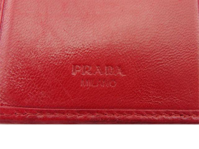【週末タイムセール】プラダ PRADA 二つ折り財布ロゴ レッド レディース 中古_8
