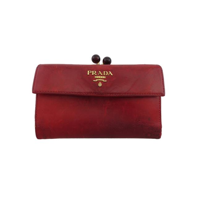 【週末タイムセール】プラダ PRADA 二つ折り財布ロゴ レッド レディース 中古_10