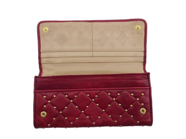 プラダ PRADA 長財布ロゴ キルティング スタッズ レッド ベージュ レディース 中古_4