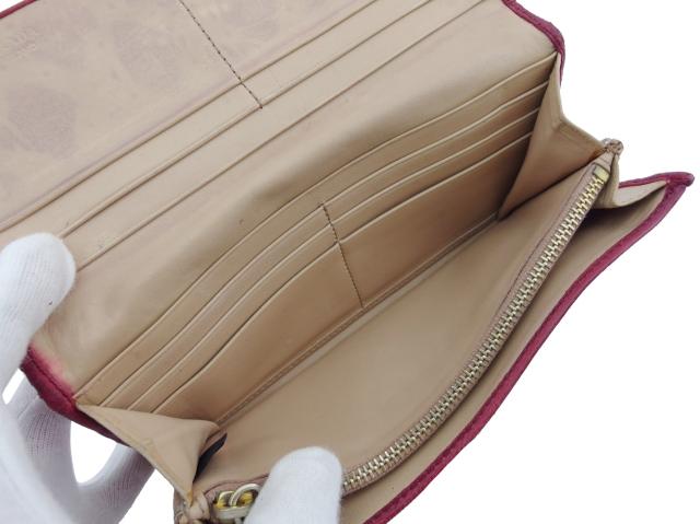 プラダ PRADA 長財布ロゴ キルティング スタッズ レッド ベージュ レディース 中古_5