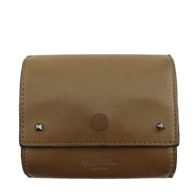 【BIGお買い物ラリー★30%OFFセール中】ヴァレンティノ・ガラヴァーニ Valentino Garavani 三つ折り財布ロックスタッズ ブラウン レディース 中古