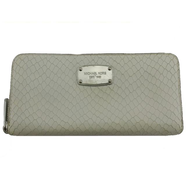 【BIGお買い物ラリー★30%OFFセール中】マイケルコース Michael Kors 長財布パイソン調 ロゴプレート ホワイト 白 レディース 中古