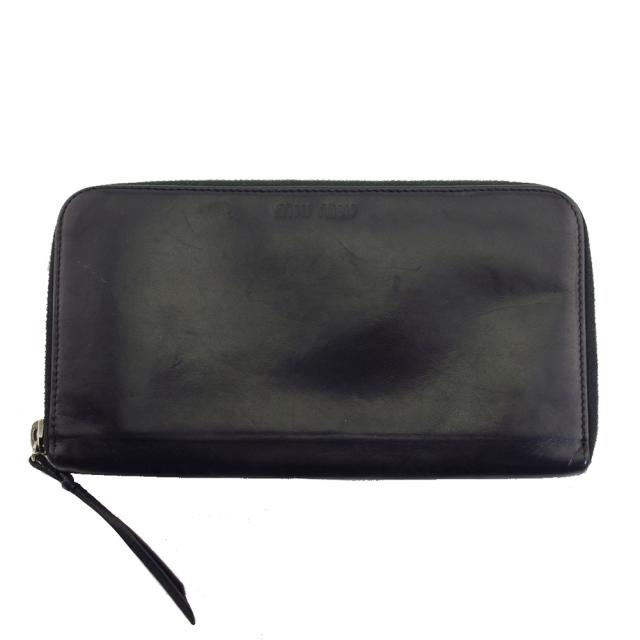 【BIGお買い物ラリー★30%OFFセール中】ミュウミュウ MIUMIU 長財布 ブラック×シルバー レディース 中古
