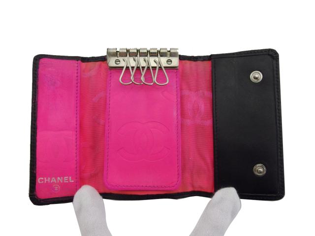 シャネル CHANEL キーケース カンボンライン ブラック×ピンク×シルバー レディース 中古_4