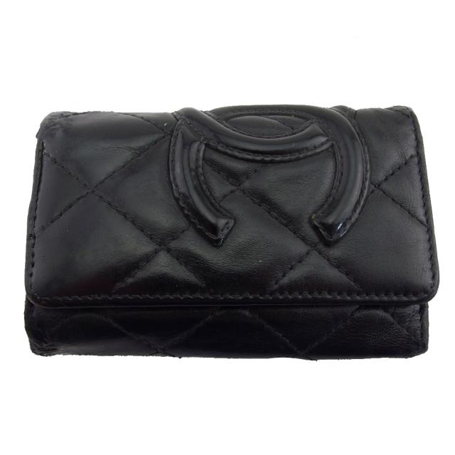 【BIGお買い物ラリー★30%OFFセール中】シャネル CHANEL キーケース カンボンライン ブラック×ピンク×シルバー レディース 中古