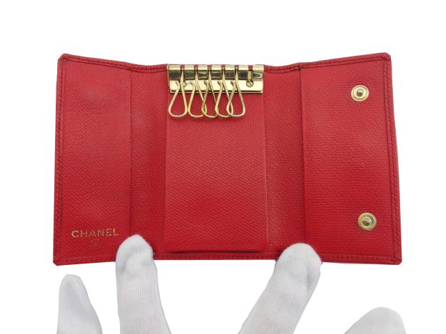 シャネル CHANEL キーケース レッド×ゴールド レディース 中古