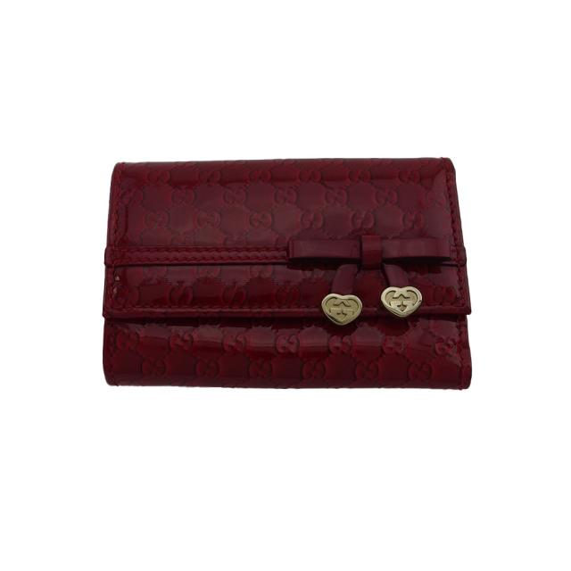 【BIGお買い物ラリー★30%OFFセール中】グッチ GUCCI 三つ折り財布グッチシマ リボン ハート ダブルG レッド レディース 中古
