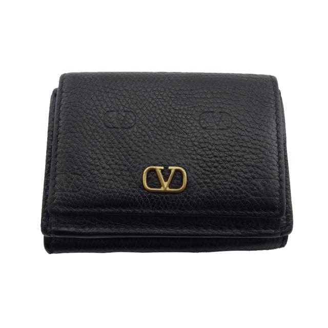 【X'masセール★30%OFF】ヴァレンティノ・ガラヴァーニ Valentino Garavani 三つ折り財布Vロゴ ブラック レディース 中古