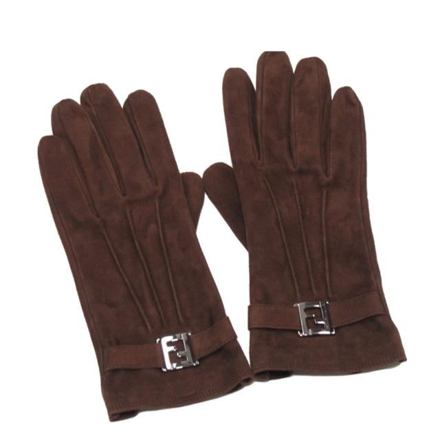 フェンディ FENDI 手袋FFマーク ♯7サイズ ブラウン レディース 中古