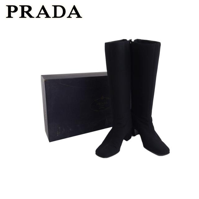 【週末タイムセール】プラダ PRADA ブーツロングブーツ ♯35ハーフ スクエアトゥ ブラック レディース 中古_10