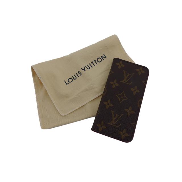 ルイ・ヴィトン LOUIS VUITTON iPhoneケース モノグラム フォリオ ブラウン ベージュ ピンク レディース 中古