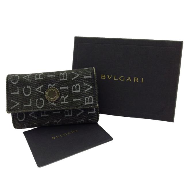 【BIGお買い物ラリー★30%OFFセール中】ブルガリ BVLGARI キーケースロゴマニア グレー 灰色 ブラック レディース 中古