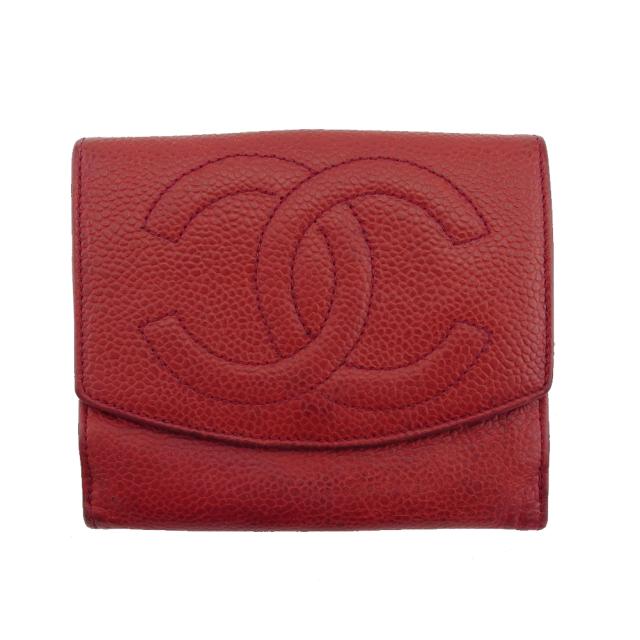【GWタイムセール】シャネル CHANEL 二つ折り財布ココマーク オールドシャネル レッド レディース 中古_10