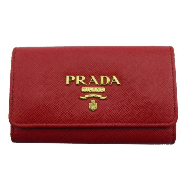 【X'masセール★30%OFF】プラダ PRADA キーケースロゴ レッド レディース 中古