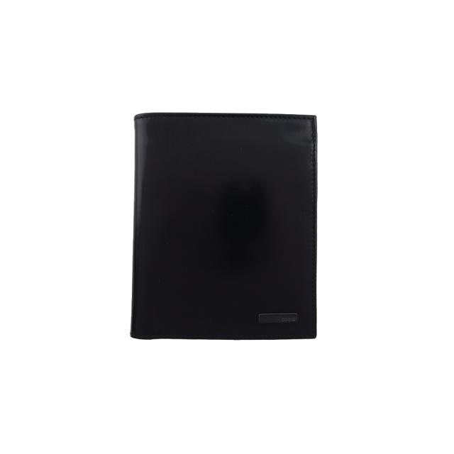 グッチ GUCCI 二つ折り財布 ロゴプレート ブラック レディース 中古