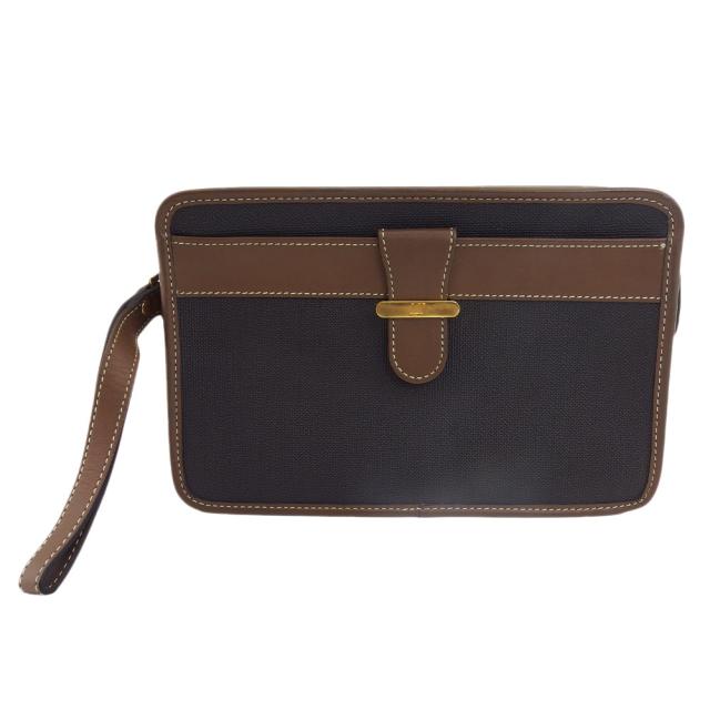 【BIGお買い物ラリー★30%OFFセール中】ダンヒル Dunhill クラッチバッグヘリンボーン グレー 灰色 ブラウン レディース 中古