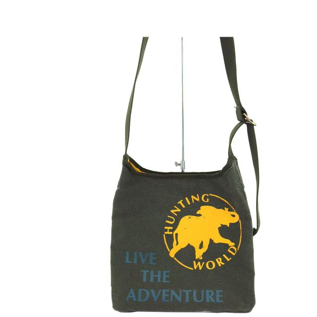 【BIGお買い物ラリー★30%OFFセール中】ハンティングワールド HUNTING WORLD ショルダーバッグリバーシブル ボルネオチャリティー カーキ イエロー レディース 中古