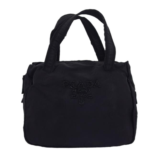 プラダ PRADA ハンドバッグビーズロゴ ブラック レディース 中古_9