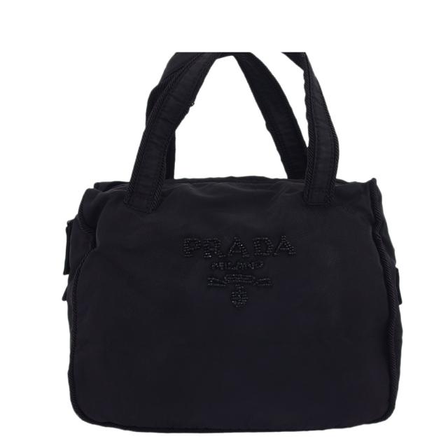 【BIGお買い物ラリー★30%OFFセール中】プラダ PRADA ハンドバッグビーズロゴ ブラック レディース 中古