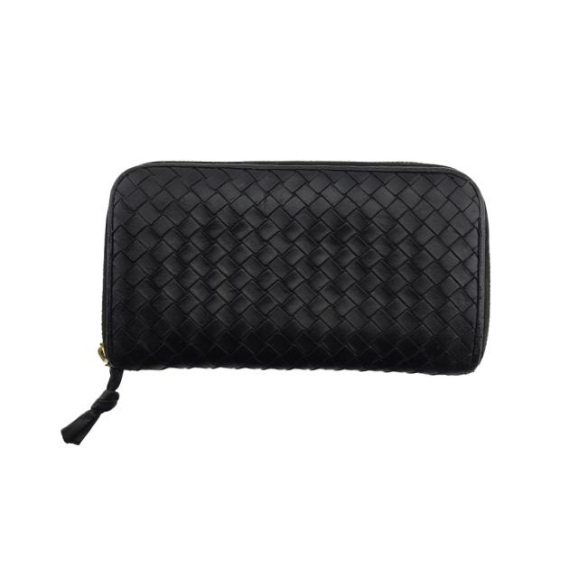 【X'masセール★30%OFF】ボッテガヴェネタ BOTTEGAVENETA 長財布イントレチャート ブラック×ゴールド レディース 中古