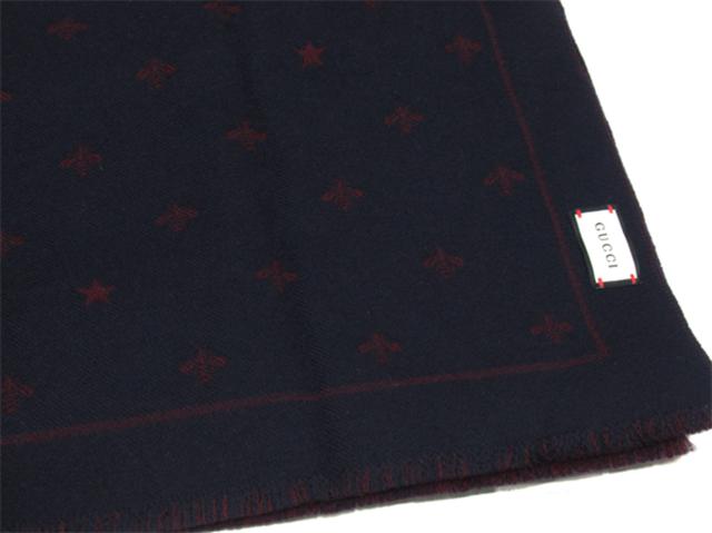 【月末タイムセール】グッチ GUCCI マフラービー＆スター 蜂 星 リバーシブル ネイビー ボルドー レディース 中古_1