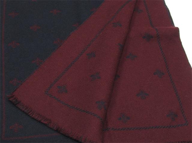 【月末タイムセール】グッチ GUCCI マフラービー＆スター 蜂 星 リバーシブル ネイビー ボルドー レディース 中古_2