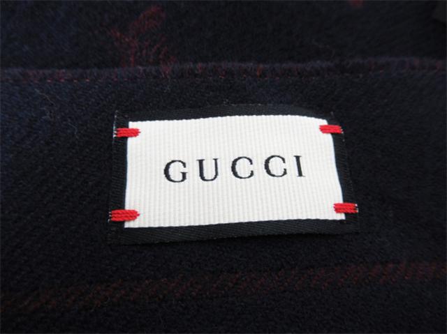 【月末タイムセール】グッチ GUCCI マフラービー＆スター 蜂 星 リバーシブル ネイビー ボルドー レディース 中古_5