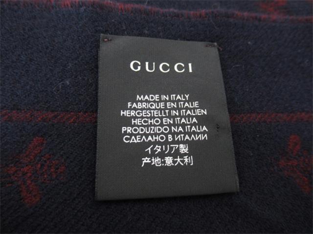 【月末タイムセール】グッチ GUCCI マフラービー＆スター 蜂 星 リバーシブル ネイビー ボルドー レディース 中古_6