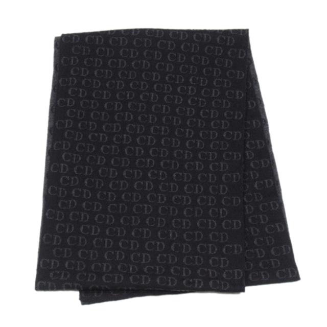 【BIGお買い物ラリー★30%OFFセール中】ディオール・オム DIOR HOMME マフラーCDマーク柄 ブラック グレー 灰色 レディース 中古