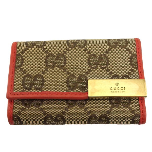 【BIGお買い物ラリー★30%OFFセール中】グッチ GUCCI キーケースGGキャンバス ベージュ×オレンジ×ゴールド レディース 中古
