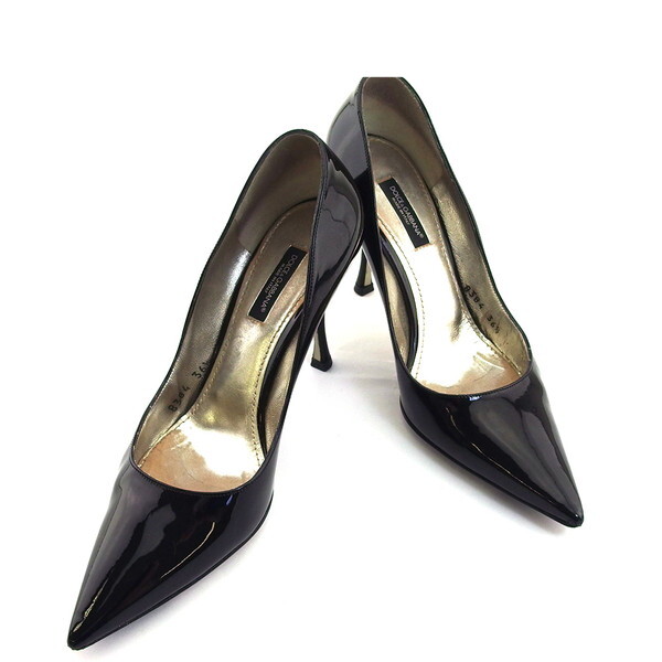 【BIGお買い物ラリー★30%OFFセール中】ドルチェアンドガッバーナ DOLCE&GABBANA パンプス ブラック×（内張）ホワイトゴールド レディース 中古