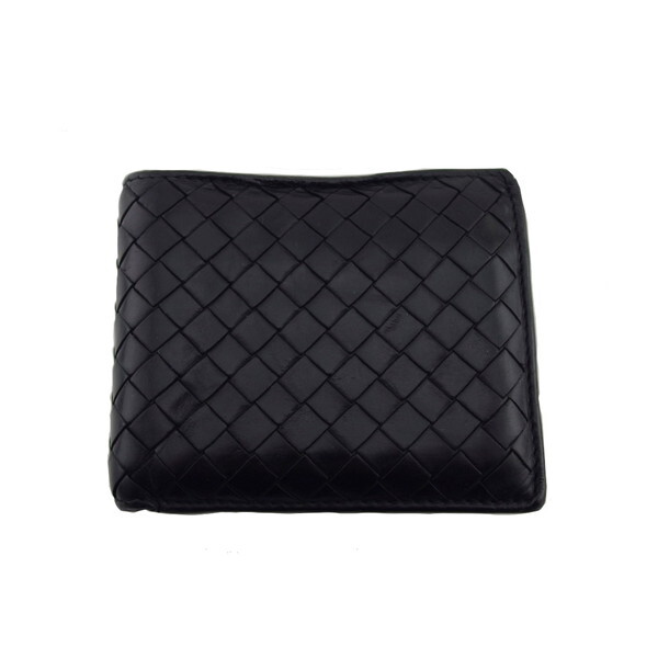 【X'masセール★30%OFF】ボッテガヴェネタ BOTTEGAVENETA 二つ折り財布イントレチャート ブラック レディース 中古