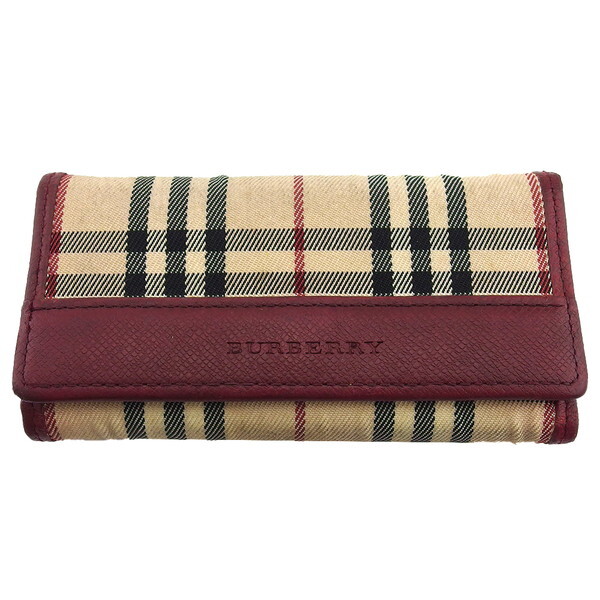 【BIGお買い物ラリー★30%OFFセール中】バーバリー BURBERRY キーケースノバチェック ボルドー×ベージュ×ブラック レディース 中古