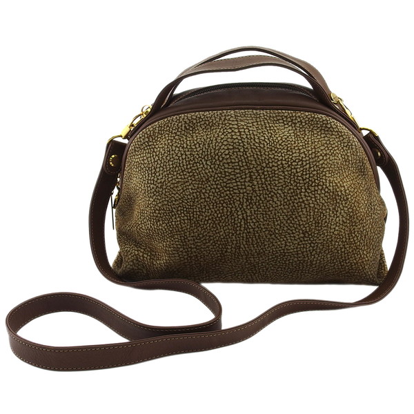 【BIGお買い物ラリー★30%OFFセール中】ボルボネーゼ BORBONESE ショルダーバッグうずら柄 ベージュ×ブラウン レディース 中古