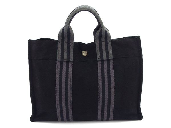 【週末タイムセール】エルメス HERMES トートバッグ フールトゥPM ブラック×グレー レディース 中古_1