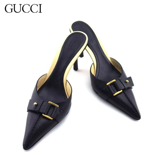 【週末タイムセール】グッチ GUCCI パンプス ブラック×ゴールド×アイボリー レディース 中古_9