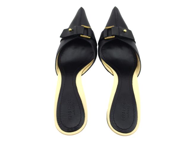【週末タイムセール】グッチ GUCCI パンプス ブラック×ゴールド×アイボリー レディース 中古_10