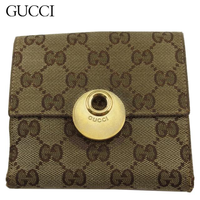 グッチ GUCCI 三つ折り財布GG柄 エクリプス アイボリー×ベージュ×ブラウン×ゴールド レディース 中古_10