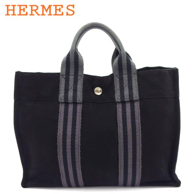 【週末タイムセール】エルメス HERMES トートバッグ フールトゥPM ブラック×グレー レディース 中古_9