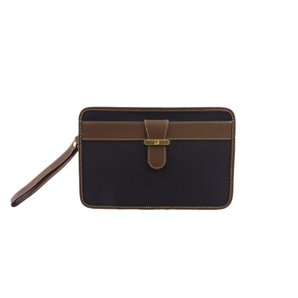 【X'masセール★30%OFF】ダンヒル Dunhill クラッチバッグヘリンボーン グレー 灰色 ブラウン レディース 中古