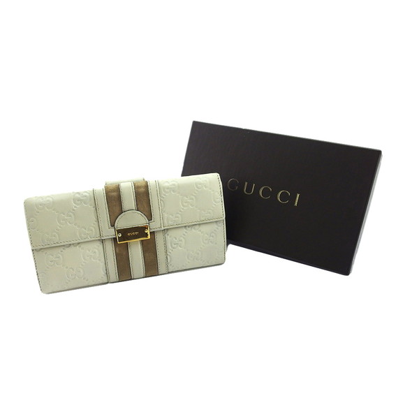 【BIGお買い物ラリー★30%OFFセール中】グッチ GUCCI 長財布グッチシマ トレジャー ベロアライン ホワイト 白 ベージュ レディース 中古