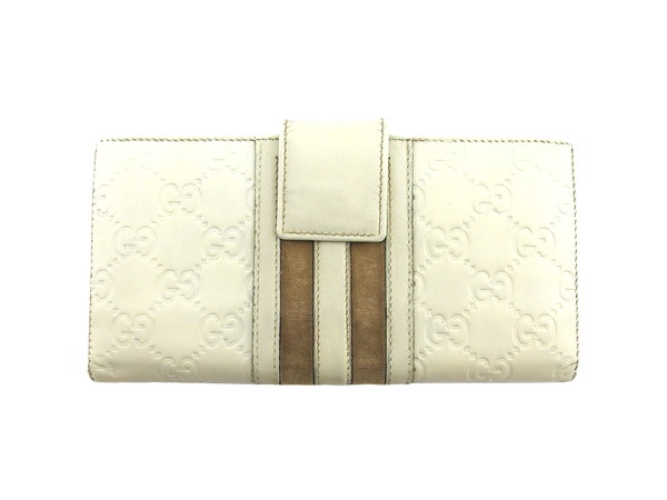 【30％OFF★週末タイムSALE】グッチ GUCCI 長財布グッチシマ トレジャー ベロアライン ホワイト 白 ベージュ レディース 中古