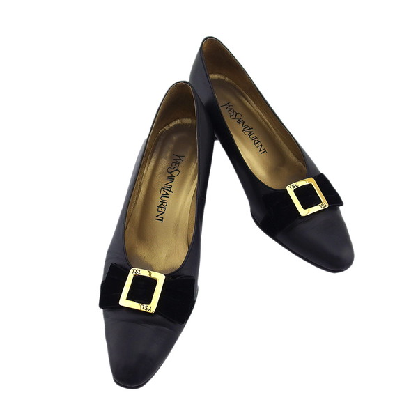 【BIGお買い物ラリー★30%OFFセール中】サンローラン SAINT LAURENT パンプスリボン ♯36ハーフ ラウンドトゥ ブラック レディース 中古