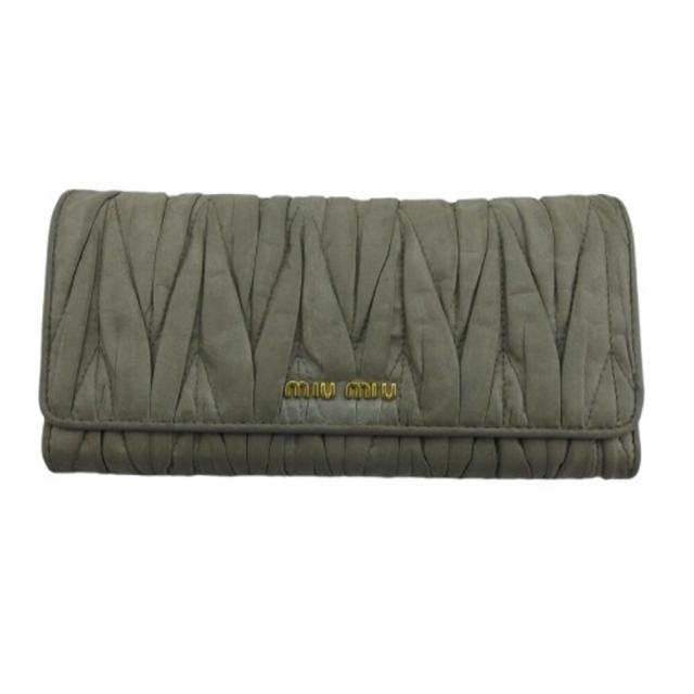 ミュウミュウ MIUMIU 長財布 ギャザー グレー レディース 中古