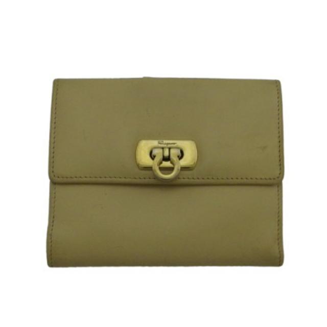 【X'masセール★30%OFF】サルヴァトーレフェラガモ Salvatore Ferragamo 二つ折り財布 ガンチーニ ベージュ レディース 中古