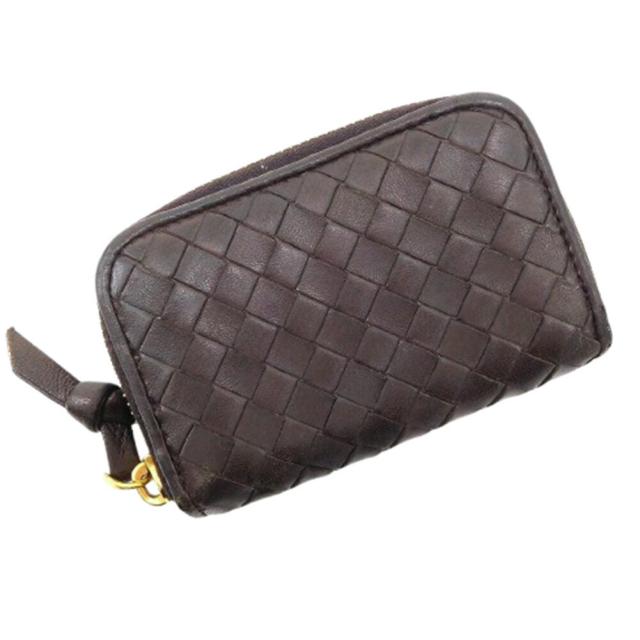 【BIGお買い物ラリー★30%OFFセール中】ボッテガヴェネタ BOTTEGAVENETA カードケースイントレチャート ダークブラウン×ゴールド レディース 中古