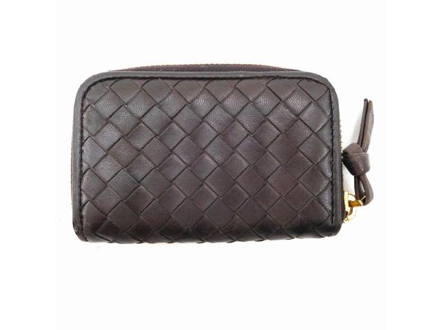 ボッテガヴェネタ BOTTEGAVENETA カードケースイントレチャート ダークブラウン×ゴールド レディース 中古_1