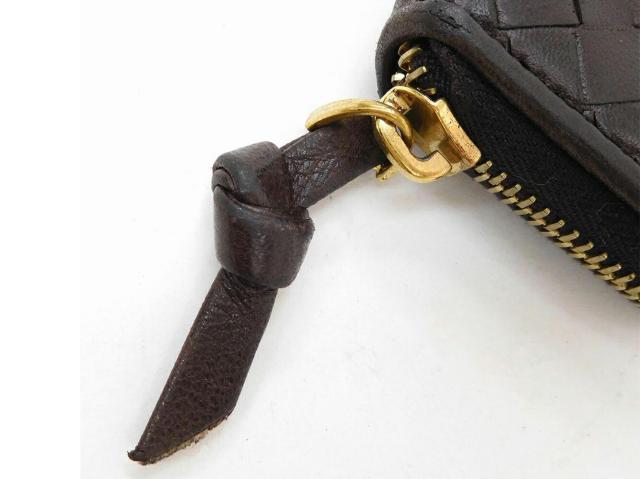 ボッテガヴェネタ BOTTEGAVENETA カードケースイントレチャート ダークブラウン×ゴールド レディース 中古_3