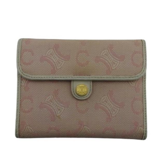 【BIGお買い物ラリー★30%OFFセール中】セリーヌ CELINE 二つ折り財布マカダム マカダムボタン付き ホワイト×ピンク×ゴールド レディース 中古